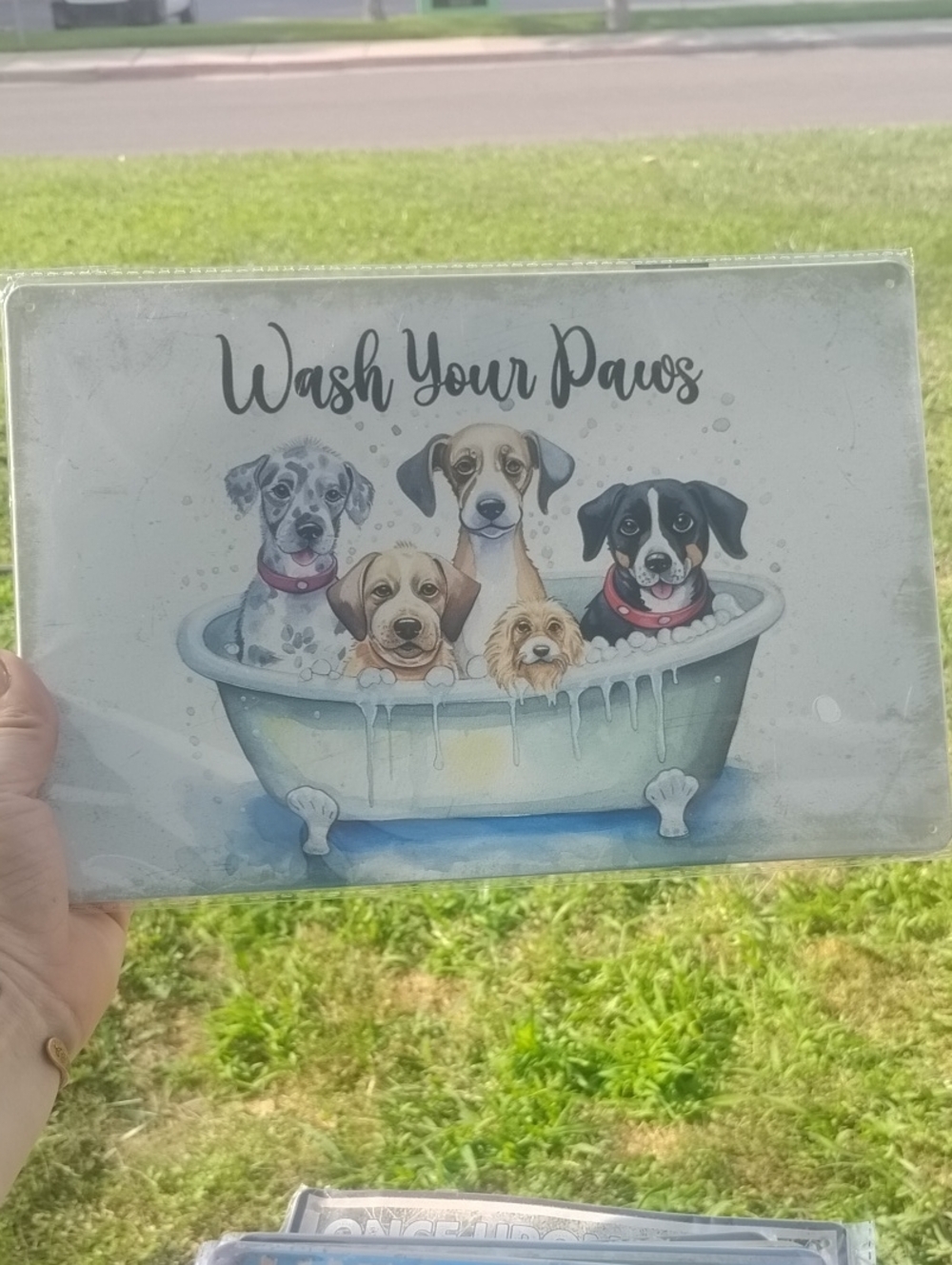Wash Your Paws Decorative Bathroom Sign - Cute Dog Bathtub Artwork